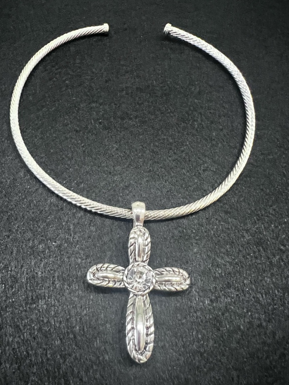 Silver Cross Pendant Slide and Solud Choker-style Necklace  - Timeless!